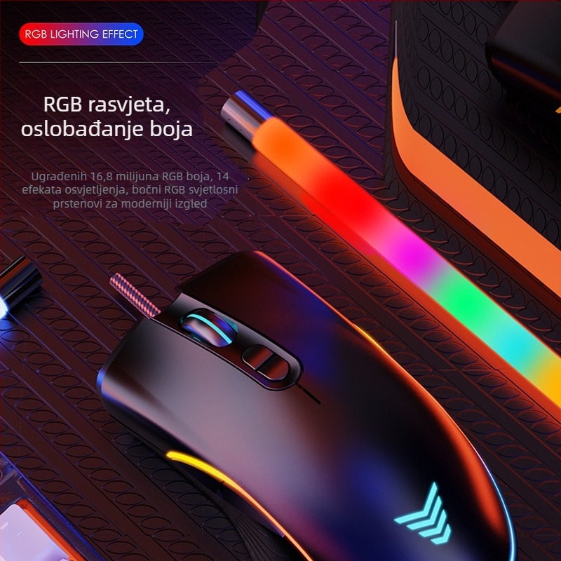 Žičani gaming miš s makro-programiranjem i kontrolom otklona (12800 DPI, 7 tipki, USB, kabel 1,6 m)