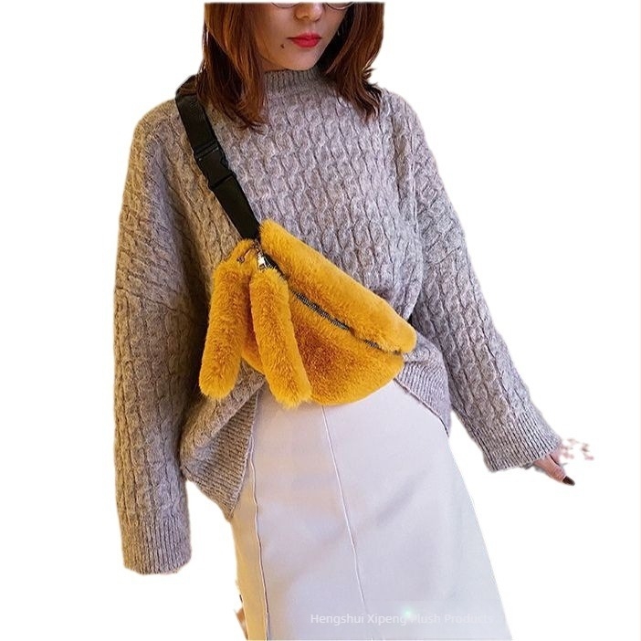 Chlupasta torbica za struk — ulični stil, oblik dumpling, zatvarač, poliester podstava