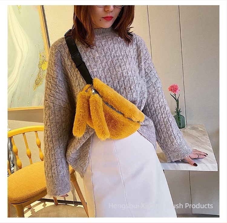 Chlupasta torbica za struk — ulični stil, oblik dumpling, zatvarač, poliester podstava