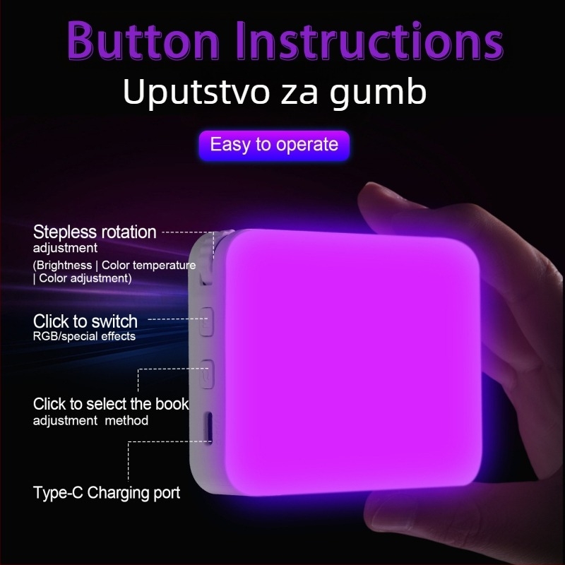 LED RGB prijenosno svjetlo za telefon – magnetni klip, 8W, 5V/9V, podesiva temperatura boje 2500K-9900K