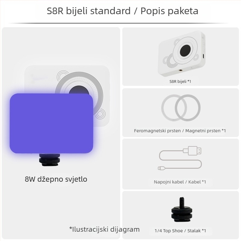 LED RGB prijenosno svjetlo za telefon – magnetni klip, 8W, 5V/9V, podesiva temperatura boje 2500K-9900K