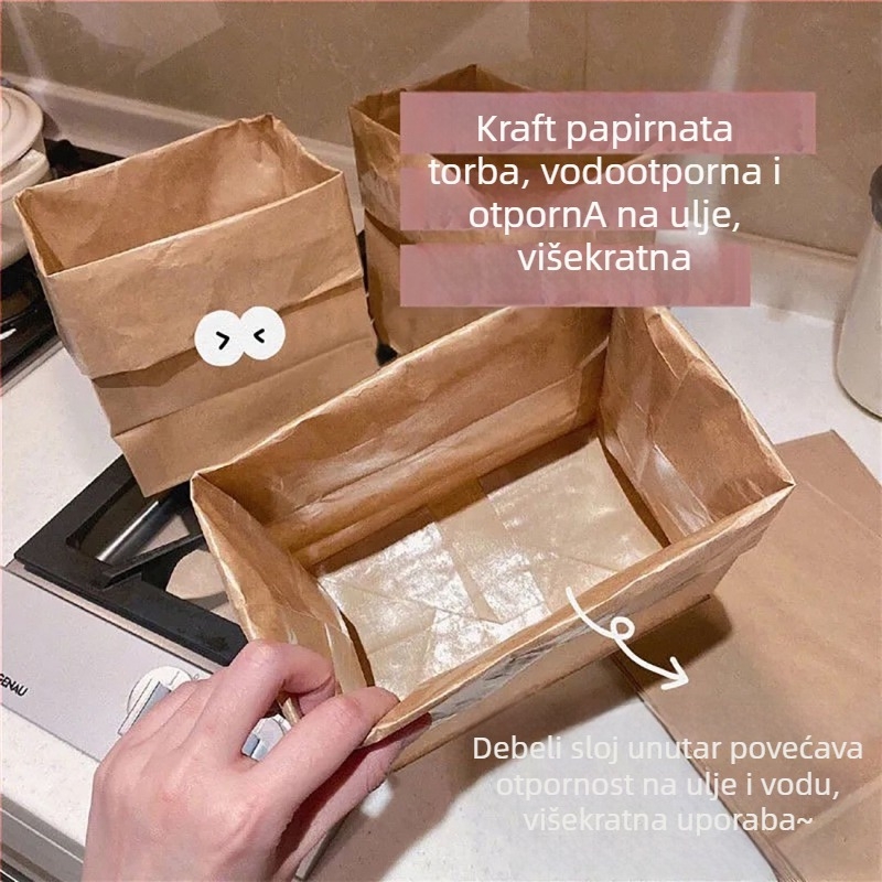 Kockasta vrećica od debelog Kraft papira za pohranu hrane, otporna na ulja i vodu