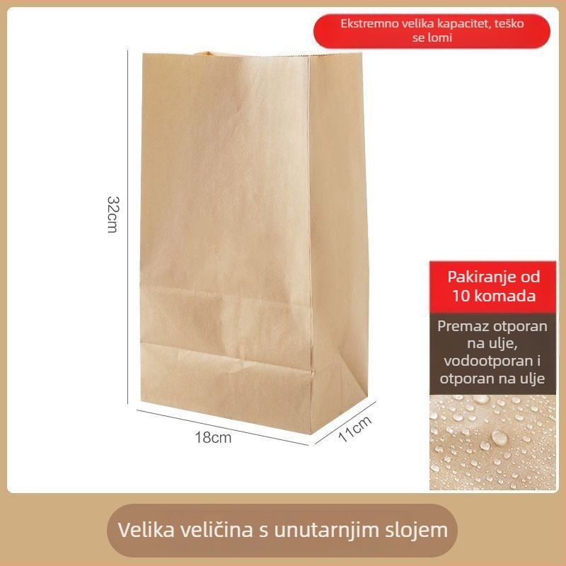 Kockasta vrećica od debelog Kraft papira za pohranu hrane, otporna na ulja i vodu