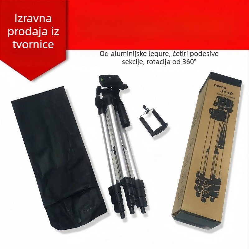 Stativ za mobitel s teleskopskom konstrukcijom, 4 dijela, aluminijska legura, trodimenzionalna gimbal glava, ploča za brzo oslobađanje, model 3110/3120/3888