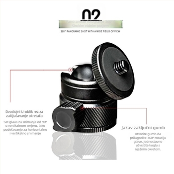 Vndefo kamera stativ sa sfernim gimbalom, aluminijska legura, 360° horizontalno i vertikalno okretanje, težina 55 g, kompatibilan s mikro SLR DV/klipom za mobitel