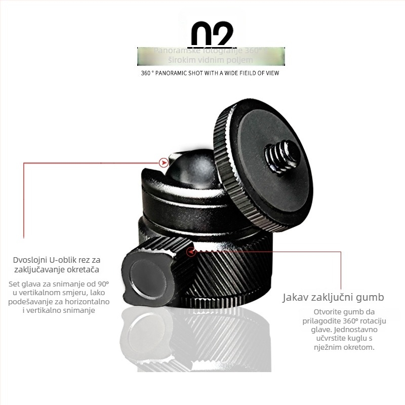 Vndefo kamera stativ sa sfernim gimbalom, aluminijska legura, 360° horizontalno i vertikalno okretanje, težina 55 g, kompatibilan s mikro SLR DV/klipom za mobitel