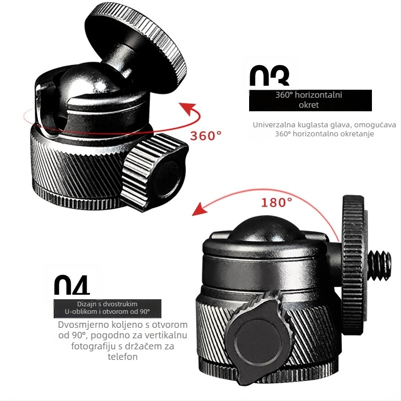 Vndefo kamera stativ sa sfernim gimbalom, aluminijska legura, 360° horizontalno i vertikalno okretanje, težina 55 g, kompatibilan s mikro SLR DV/klipom za mobitel