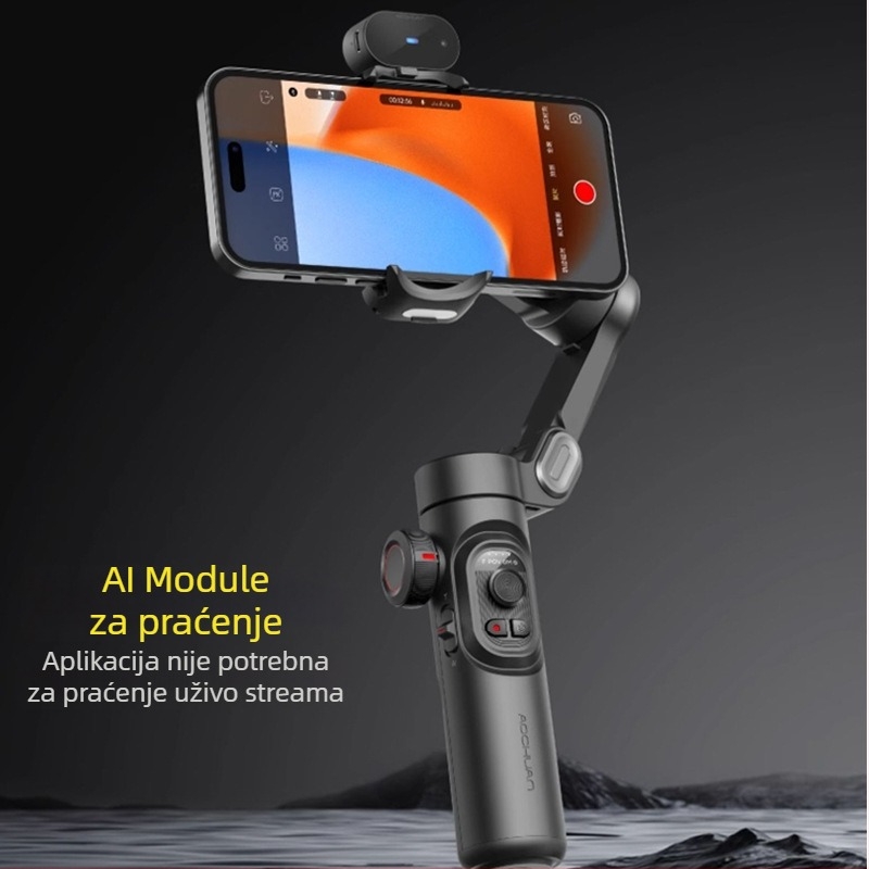 Ouchuan Smart XE stabilizator za mobitel s AI praćenjem, 3-osi stabilizacija za live streamanje i kratke videozapise, kompatibilan s većinom pametnih telefona