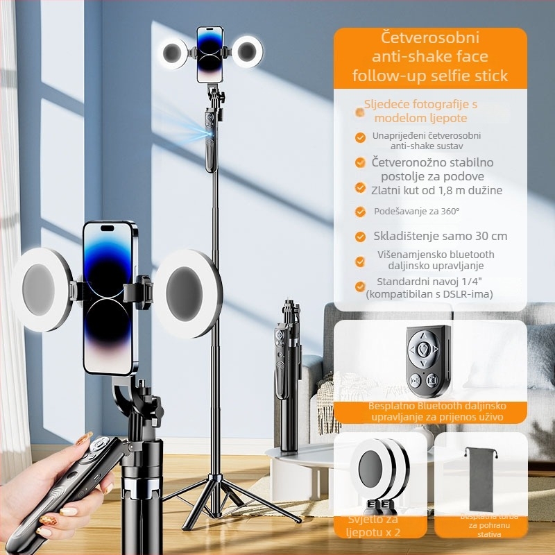 B181 selfie štapić s praćenjem lica, automatsko praćenje, stabilizacija protiv podrhtavanja, rasvjeta i Bluetooth daljinski