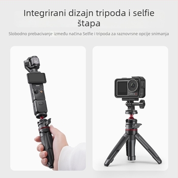 Pocket 3 Mini ručni stativ – 3-dijelni teleskopni držač za DJI Action 5 Pro/4/3, ABS+metala, kuglasta glava, nosivost 2–5 kg