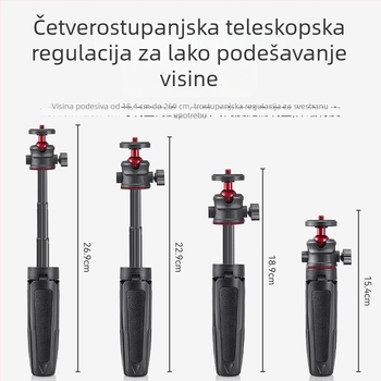 Pocket 3 Mini ručni stativ – 3-dijelni teleskopni držač za DJI Action 5 Pro/4/3, ABS+metala, kuglasta glava, nosivost 2–5 kg