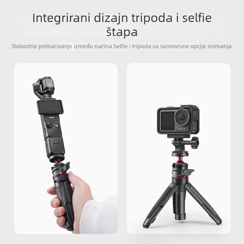Pocket 3 Mini ručni stativ – 3-dijelni teleskopni držač za DJI Action 5 Pro/4/3, ABS+metala, kuglasta glava, nosivost 2–5 kg