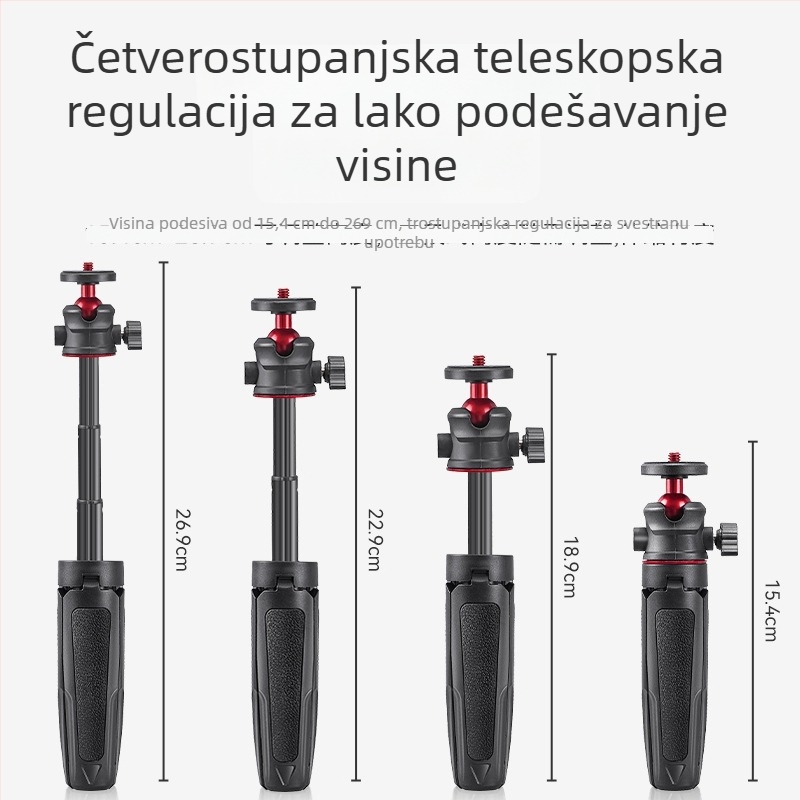 Pocket 3 Mini ručni stativ – 3-dijelni teleskopni držač za DJI Action 5 Pro/4/3, ABS+metala, kuglasta glava, nosivost 2–5 kg