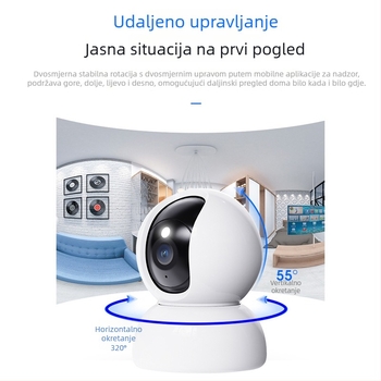 Unutarnja WiFi kamera za kućnu nadzor, PTZ 355° horizontalno, 90° vertikalno, brzina 355°/s, 5V DC, ABS kućište