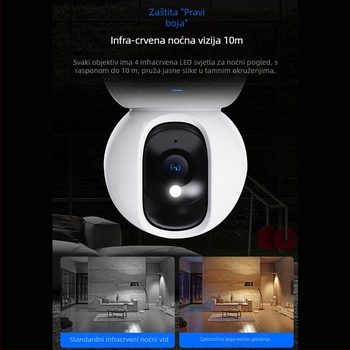 Unutarnja WiFi kamera za kućnu nadzor, PTZ 355° horizontalno, 90° vertikalno, brzina 355°/s, 5V DC, ABS kućište