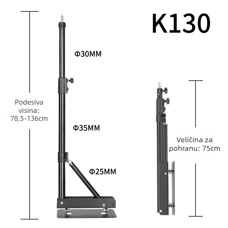 Stropni držač za fotografiju s dvije sekcije teleskopskim stupnjem — nosivost 5 kg, radna visina 130–180 cm, promjer cijevi 30/35 mm