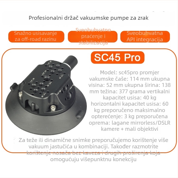 Vakuumski auto držač s višenamjenskim proširivim nosačem za telefon, akcijsku kameru i bezzrcalnu kameru