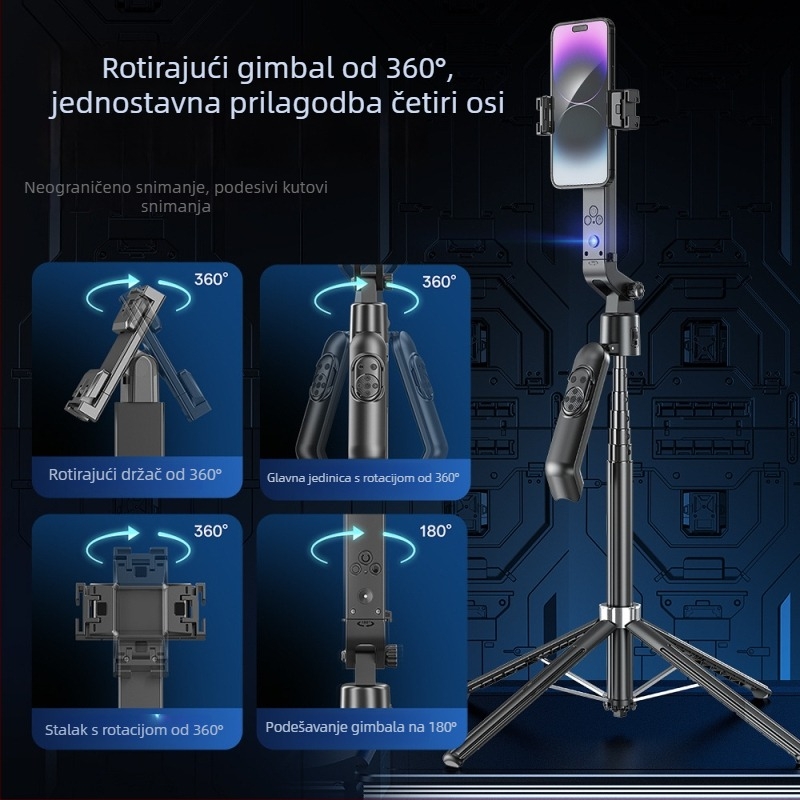 Selfie štap s inteligentnim praćenjem, 360° rotacija, praćenje lica, gimbal protiv podrhtavanja, aluminijski okvir
