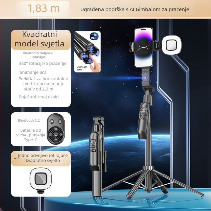 Selfie štap s inteligentnim praćenjem, 360° rotacija, praćenje lica, gimbal protiv podrhtavanja, aluminijski okvir