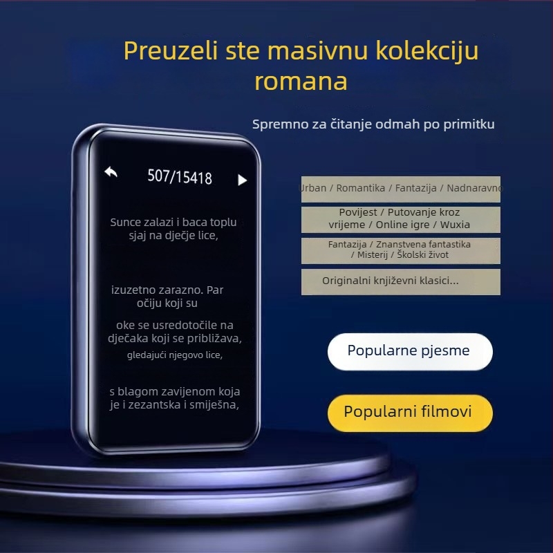 Elektronički čitač knjiga s Bluetooth MP3, napajanje iz cigaretne utičnice automobila, model T8, 128MB memorije, MP3 sučelje automobila; paket uključuje punjač i Bluetooth slušalice