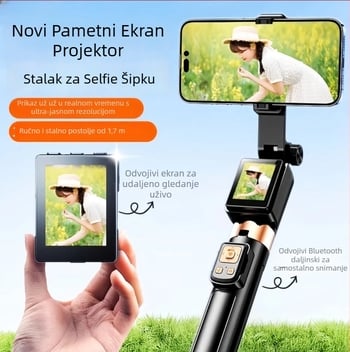 Inteligentni selfie štapić s projekcijom zaslona, daljinskim upravljačem, Bluetoothom, ugrađenom rasvjetom i stabilizacijom slike