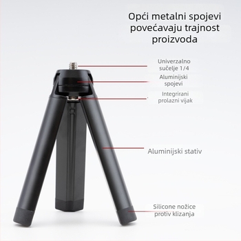 Stativ od aluminijske legure s kugličnom glavom, 3 sekcije, nosivost do 2 kg, težina 152 g