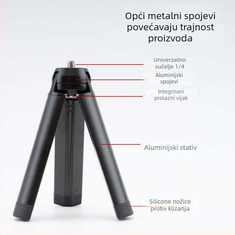 Stativ od aluminijske legure s kugličnom glavom, 3 sekcije, nosivost do 2 kg, težina 152 g