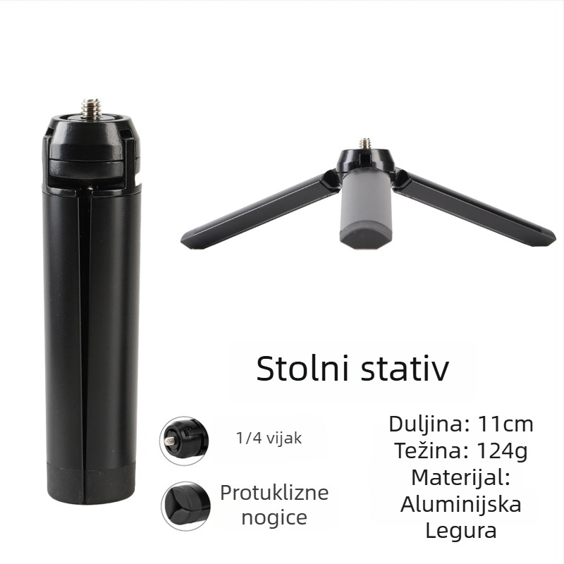Stativ od aluminijske legure s kugličnom glavom, 3 sekcije, nosivost do 2 kg, težina 152 g