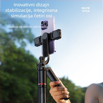 Bluetooth gimbal selfie štap sa stativom — 3-u-1 držač za telefon, ugrađeno svjetlo, daljinsko upravljanje, univerzalna kompatibilnost