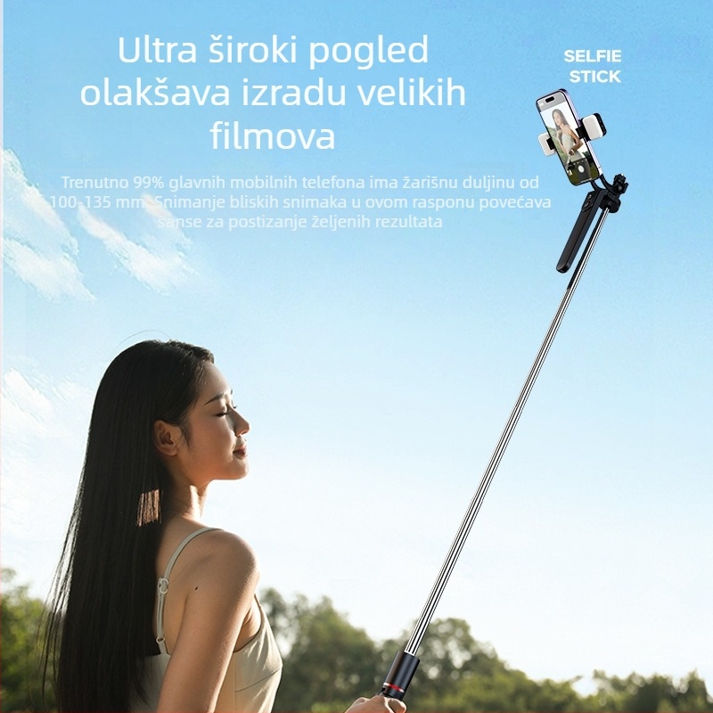 Bluetooth gimbal selfie štap sa stativom — 3-u-1 držač za telefon, ugrađeno svjetlo, daljinsko upravljanje, univerzalna kompatibilnost