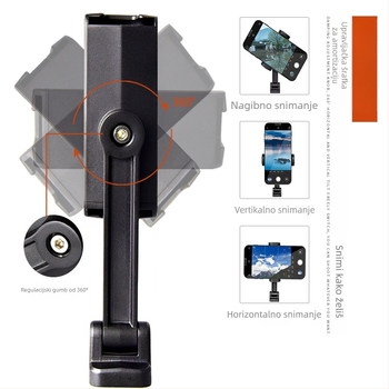 Vndefo VC-07 Višestrani rotirajući klip za telefon za stativ, aluminij-zink legura, nosivost do 2 kg, težina 0,036 kg, horizontalni i vertikalni selfie, prijenos uživo videa