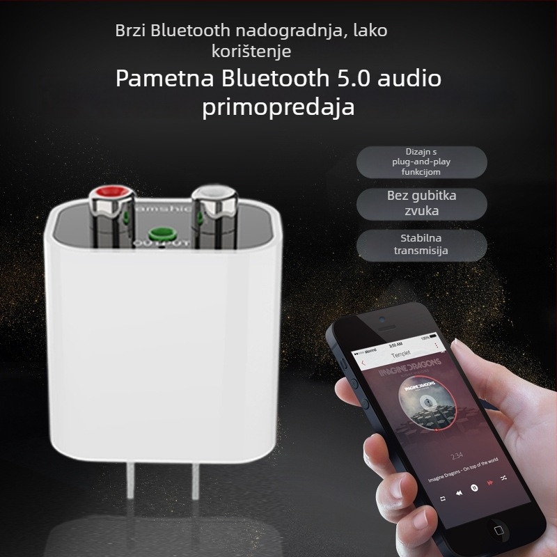 Bluetooth audio prijemnik za zvučnike — Bluetooth 5.2, trajanje baterije 8+ sati, hands-free način u automobilu