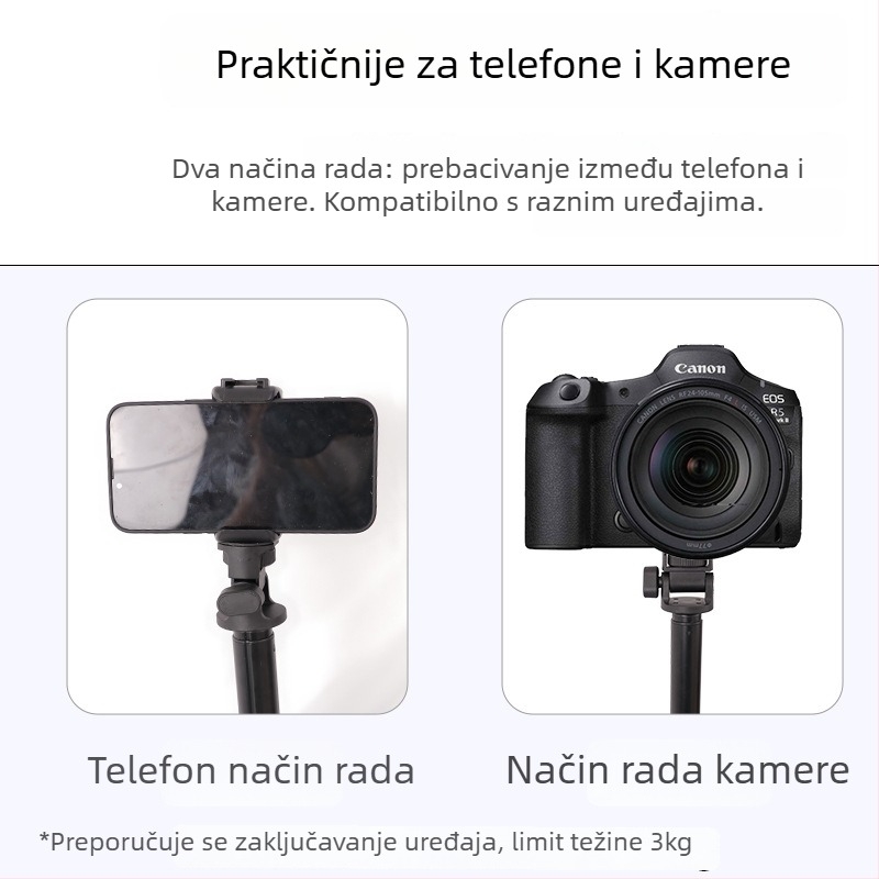 Podna tripod-stativ za telefon – aluminijska legura, prilagodljiv, za fotografiju mobitela i kamere