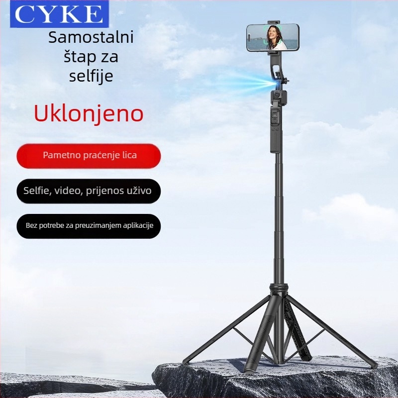 CYKE Držač za telefon za livestream s trokutnim stativom, gimbal stabilizatorom i praćenjem lica, aluminij