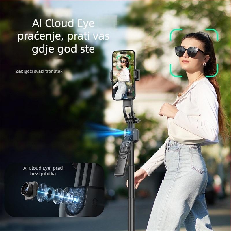 CYKE Držač za telefon za livestream s trokutnim stativom, gimbal stabilizatorom i praćenjem lica, aluminij