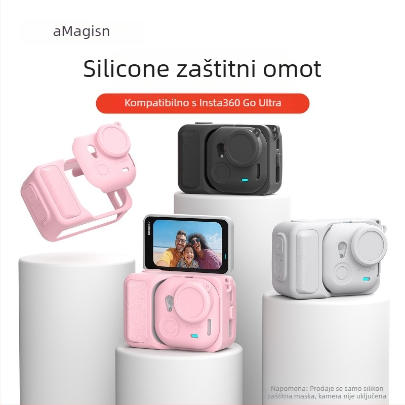 Amagisn silikonska zaštitna maska za Insta360 GO Ultra – kompatibilna s TF15/TF16/TF17, sadrži zaštitni poklopac za objektiv, kaiš za vrat, privezak za kapu objektiva i naljepnicu s logom