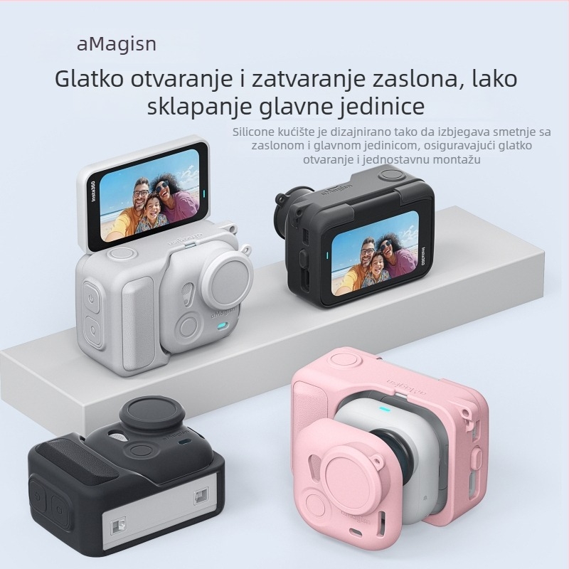 Amagisn silikonska zaštitna maska za Insta360 GO Ultra – kompatibilna s TF15/TF16/TF17, sadrži zaštitni poklopac za objektiv, kaiš za vrat, privezak za kapu objektiva i naljepnicu s logom