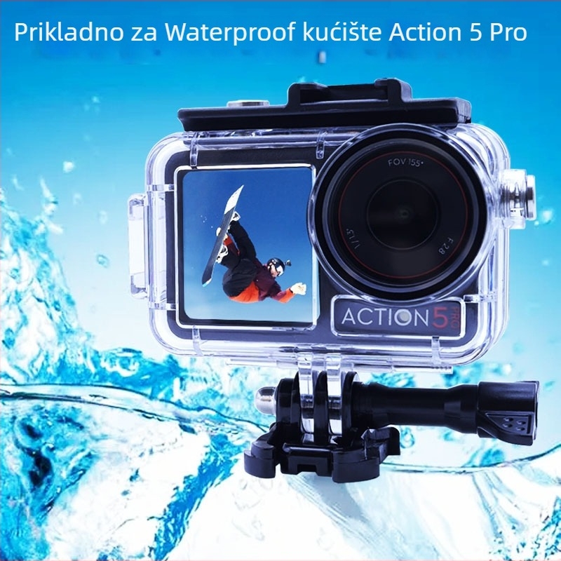 Podvodno zaštitno kućište za DJI Action5 Pro/4/3: prozirno PC kućište s 316 nerđavim čelikom i kaljenim staklom; u kompletu vodootporno kućište, dugi vijak i adapter