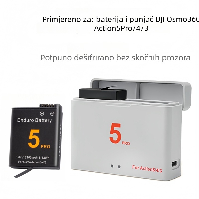 Baterija za DJI Action 5 Pro, 4, 3 i Osmo360 – ABS kućište; uključuje bateriju i kutiju