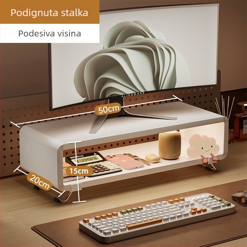 Stalak za podizanje monitora i prijenosnog računala na stol – karbon čelik, sklopiv, višefunkcijski, pokretan, moderni minimalistički stil