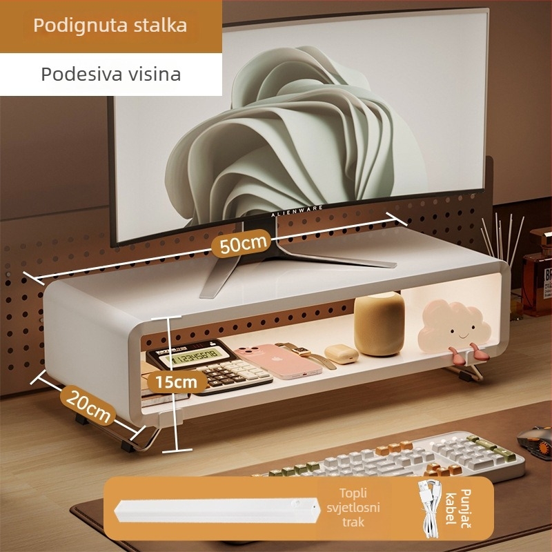 Stalak za podizanje monitora i prijenosnog računala na stol – karbon čelik, sklopiv, višefunkcijski, pokretan, moderni minimalistički stil