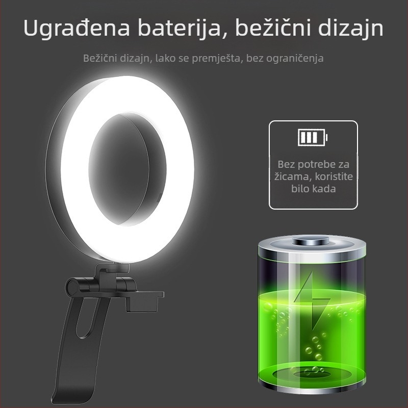 Klip-om kružno svjetlo za live streaming — za mobitel i računalo, USB napajanje 5V, manje od 10W, promjenjiva jačina svjetla