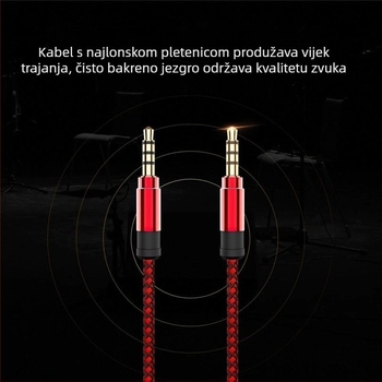 3,5 mm muški–muški AUX audio kabel, pleteni kabel, s jezgrom od bezoksidnog bakra