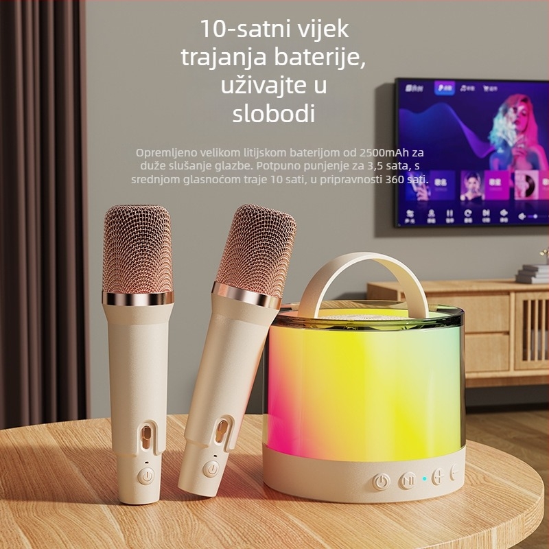 Bluetooth zvučnik s TF kartom, USB-C i Bluetooth 5.3; 2-kanalni zvuk, 100 Hz–20 kHz; izlaz <10 W; reprodukcija 3–4 h; TF kartica do 32 GB.