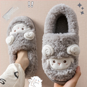 Unisex zimske papuče s velurom na gornjem dijelu, plišasta podstava, EVA potplat, protuklizno, visina pete oko 3.5 cm