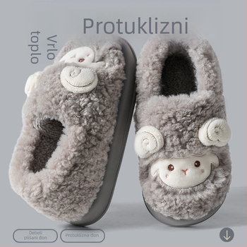 Unisex zimske papuče s velurom na gornjem dijelu, plišasta podstava, EVA potplat, protuklizno, visina pete oko 3.5 cm