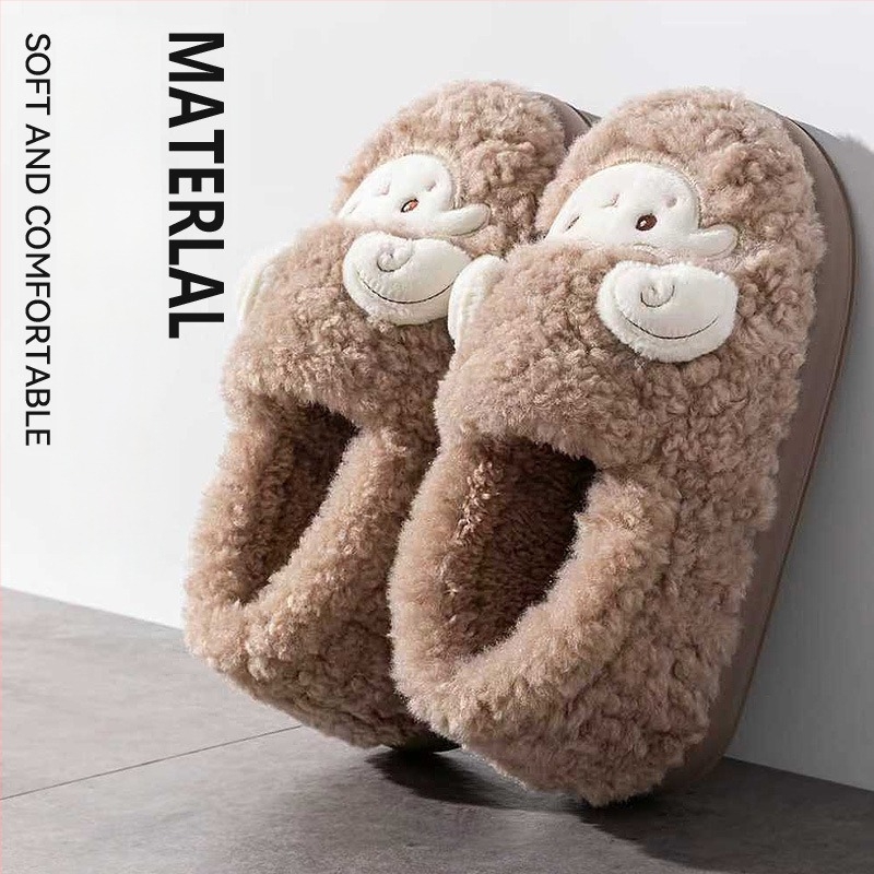 Unisex zimske papuče s velurom na gornjem dijelu, plišasta podstava, EVA potplat, protuklizno, visina pete oko 3.5 cm