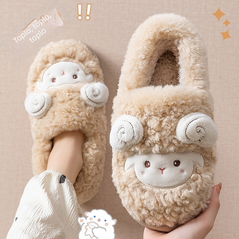 Unisex zimske papuče s velurom na gornjem dijelu, plišasta podstava, EVA potplat, protuklizno, visina pete oko 3.5 cm