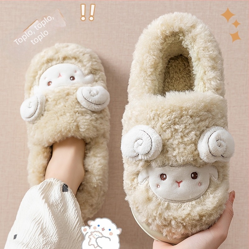 Unisex zimske papuče s velurom na gornjem dijelu, plišasta podstava, EVA potplat, protuklizno, visina pete oko 3.5 cm