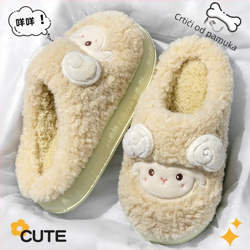 Unisex zimske papuče s velurom na gornjem dijelu, plišasta podstava, EVA potplat, protuklizno, visina pete oko 3.5 cm